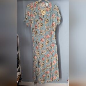 Vintage Erika Blue Floral Midi Dress